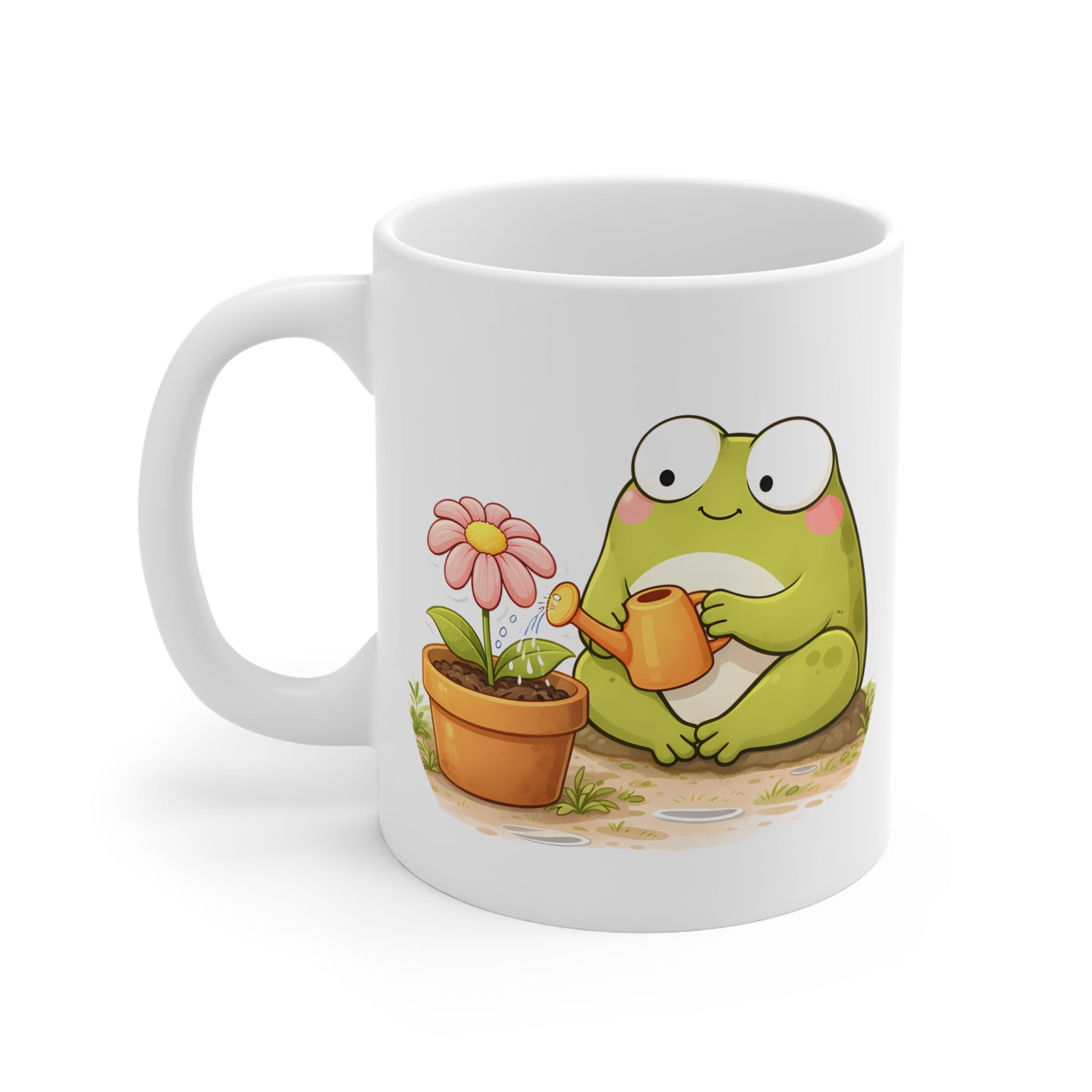 Sevimli Kurbağa Çiçek Sulama Porselen Kupa | Cute Frog Mug | Motivasyon & Hediye Kupası
