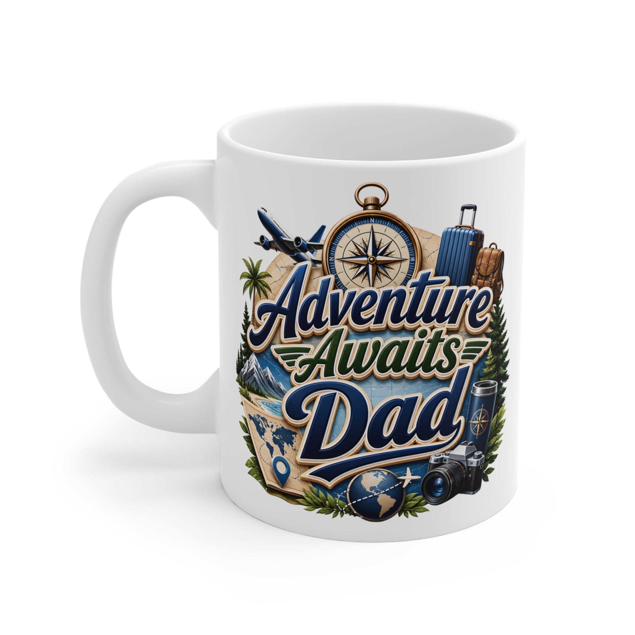 Adventure Awaits Dad Kupa – Seyahat Tutkunu Babalar İçin 11 Oz Porselen Kupa