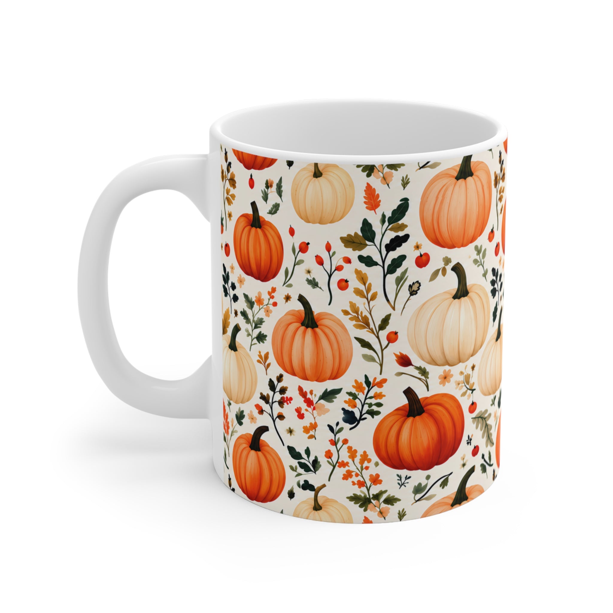 Sonbahar Balkabağı Desenli Porselen Kupa – Botanical Autumn 11 oz