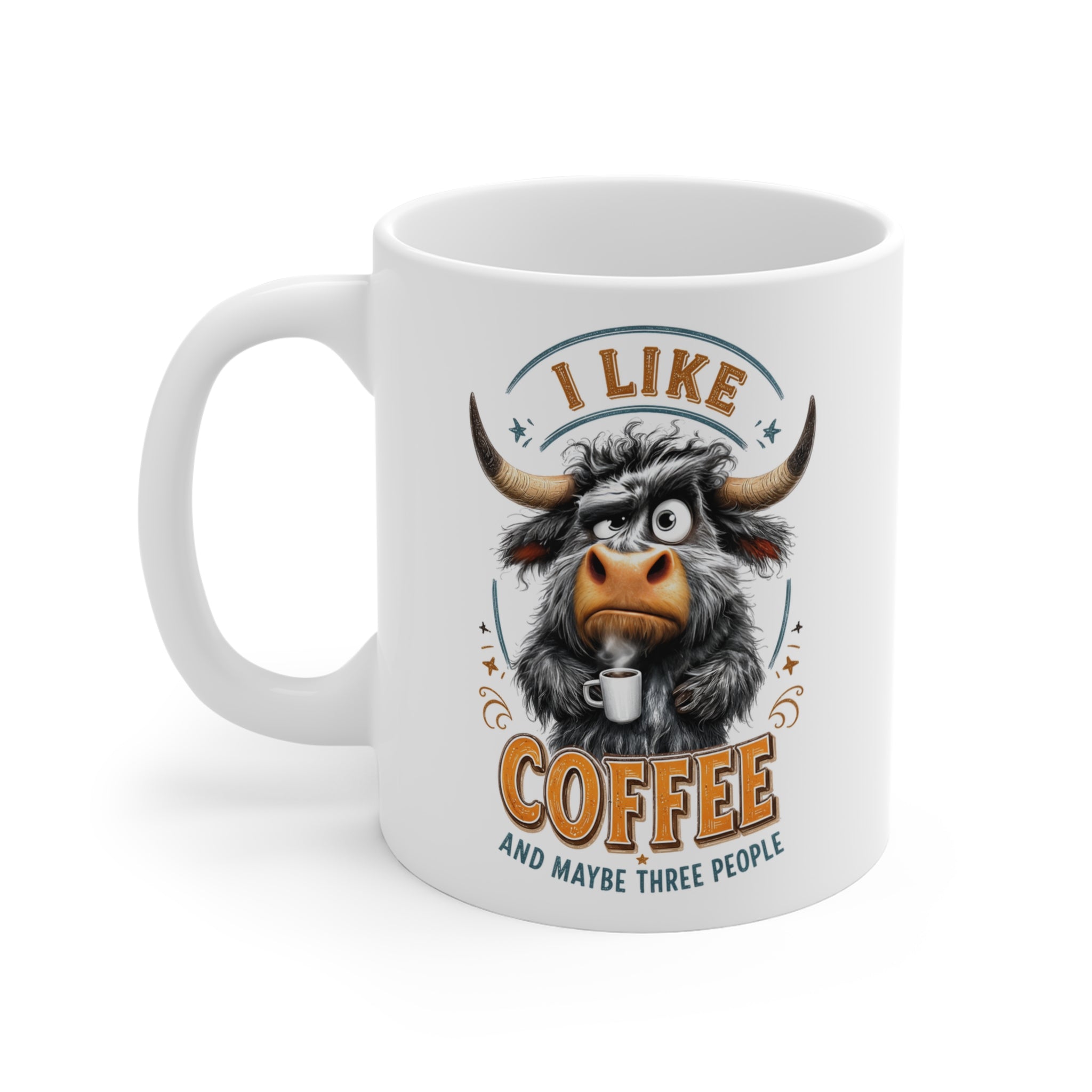 I Like Coffee – Komik Boğa Tasarımlı Porselen Kupa, 325 ml