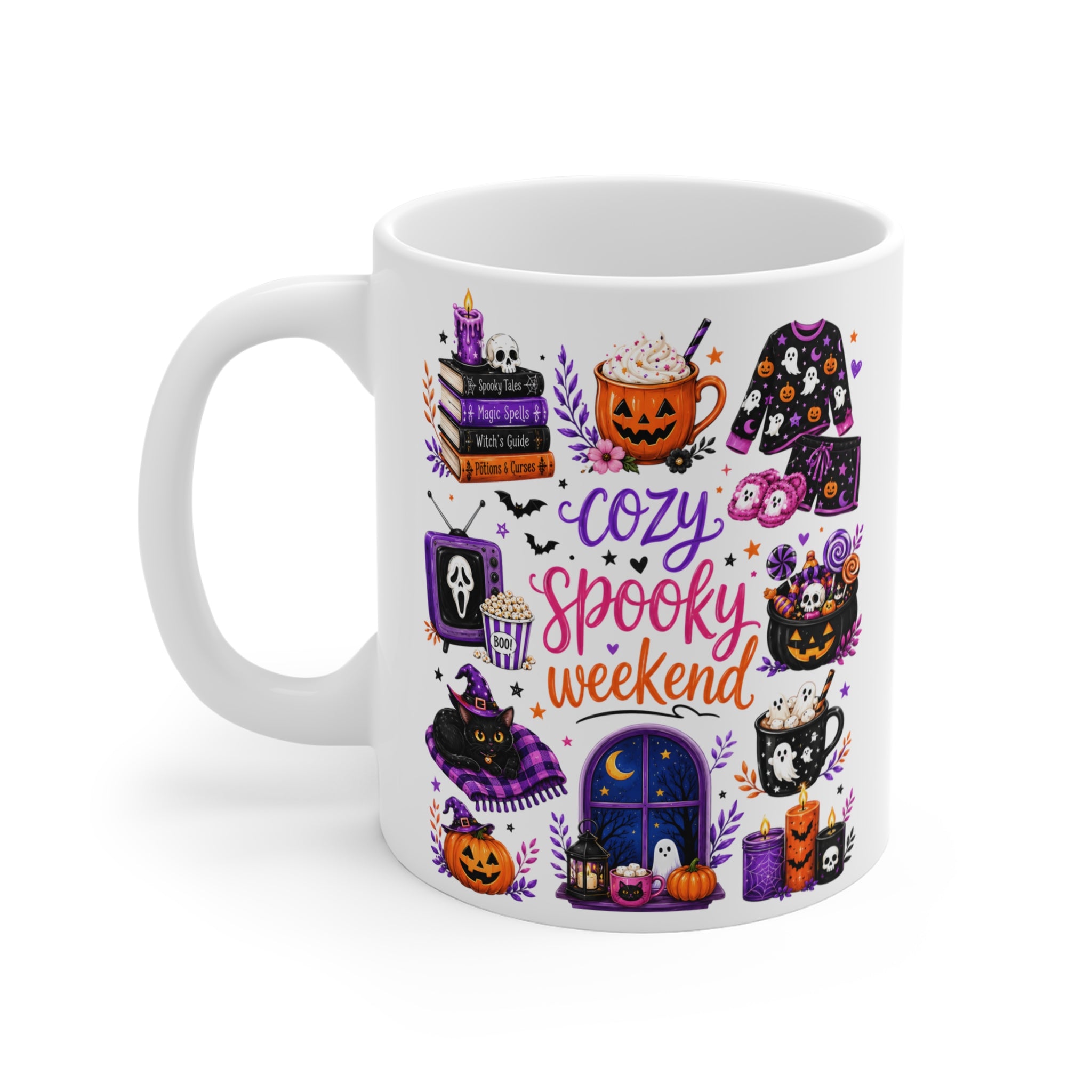 Cozy Spooky Weekend Halloween Baskılı Porselen Kupa – 325 ml