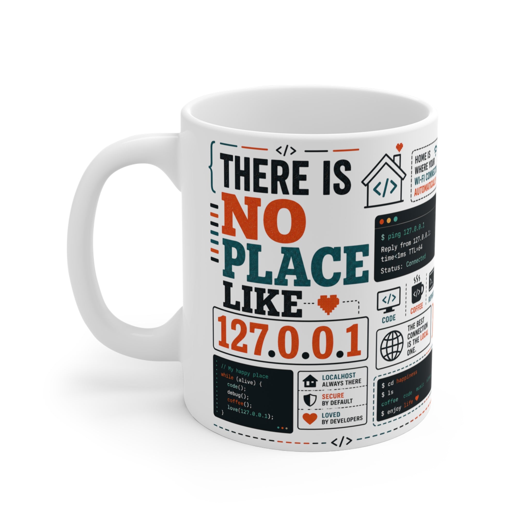 There Is No Place Like 127.0.0.1 – Yazılımcı Temalı Seramik Kupa