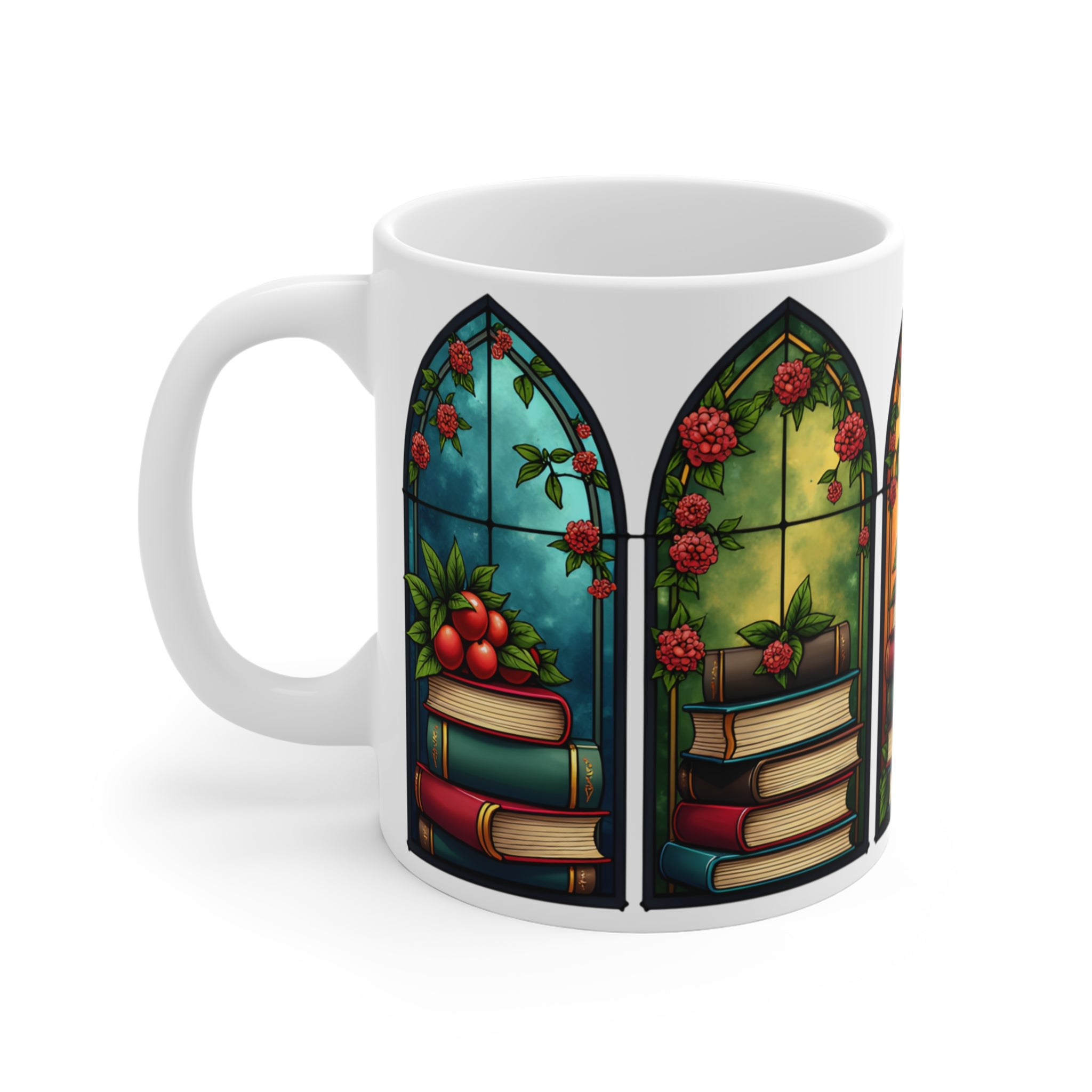 Stained Glass Kitap Desenli Porselen Kupa – Book Lover Kahve Kupası