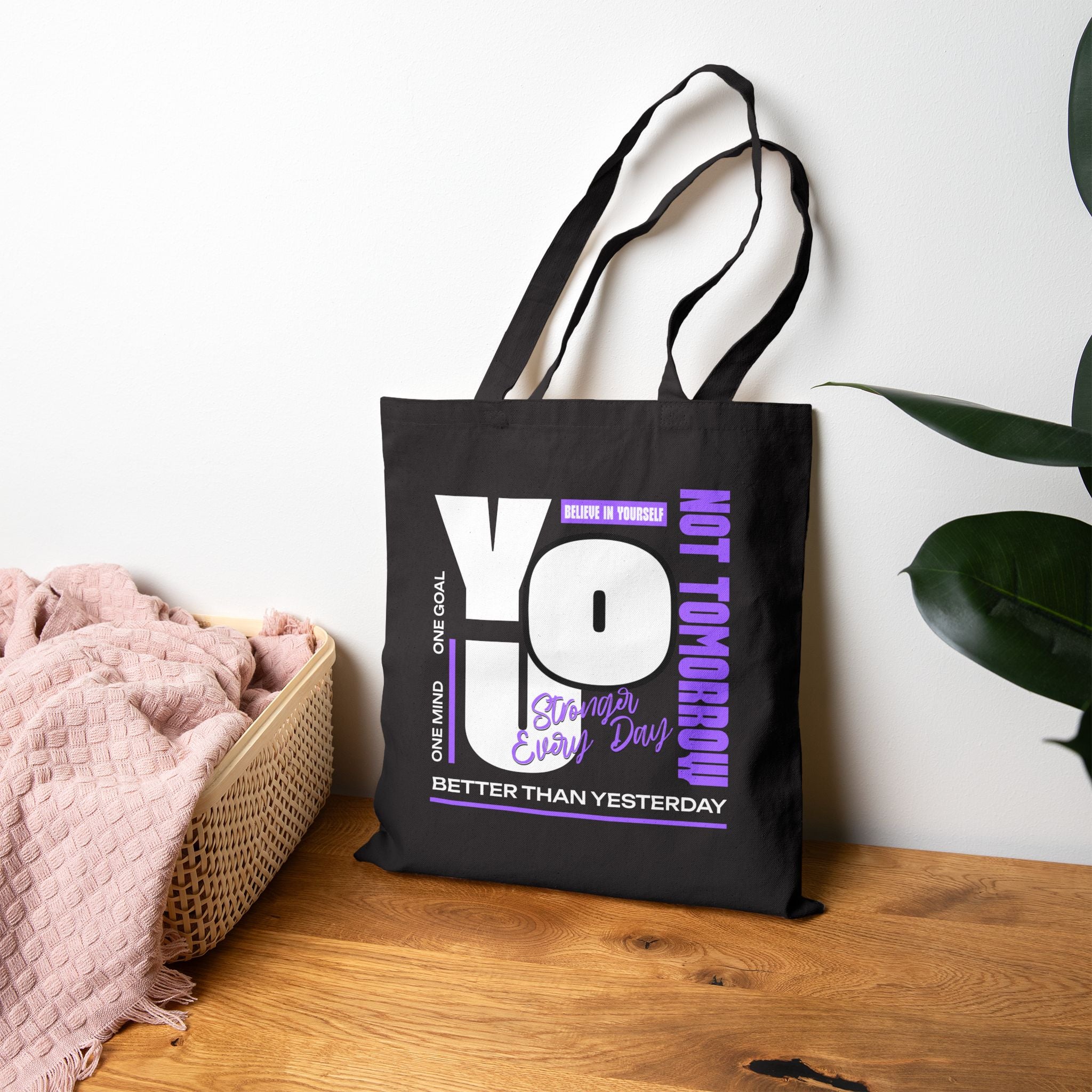 Motivasyon Temalı Gabardin Fermuarlı Tote Bag – “YOU” Baskılı Siyah Omuz Çantası