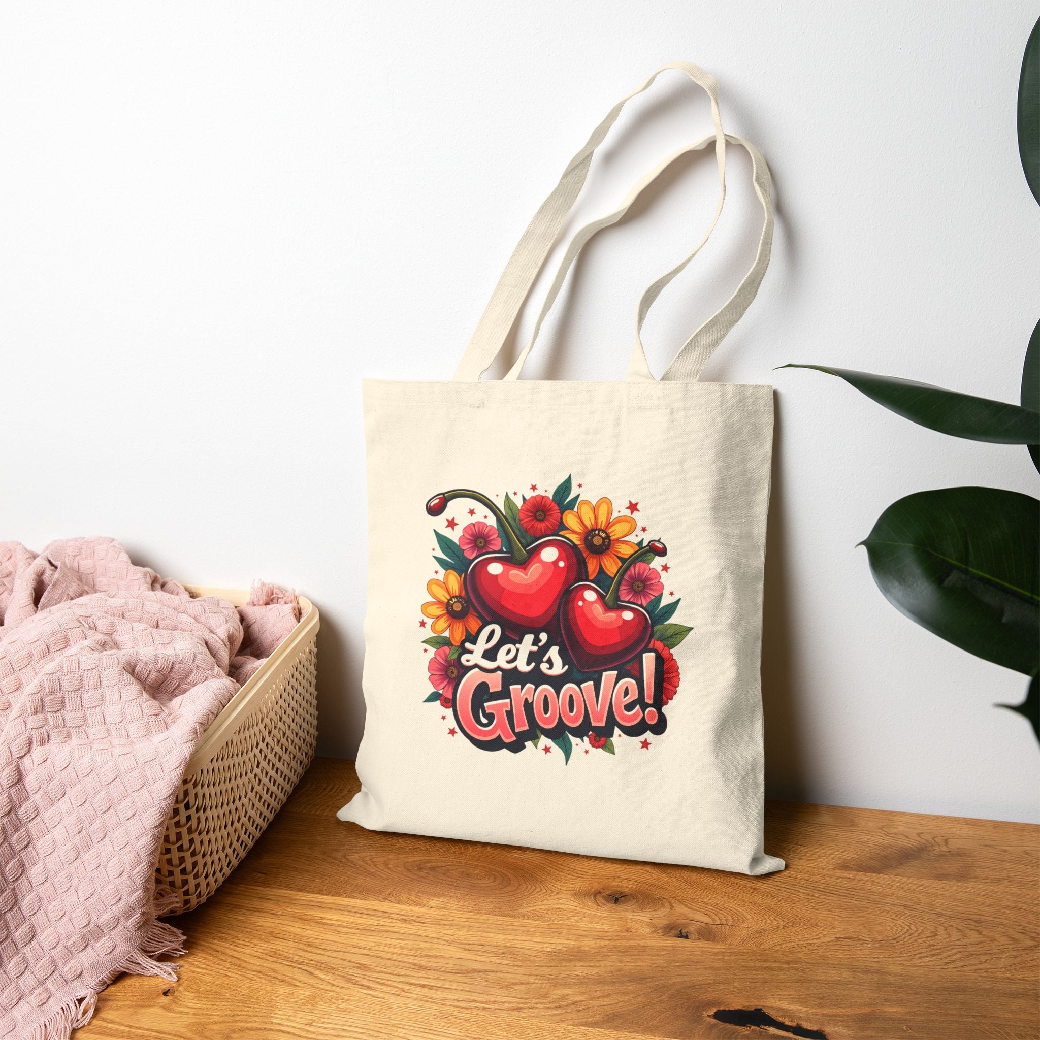 Let’s Groove! Retro Kiraz Desenli Canvas Bez Çanta