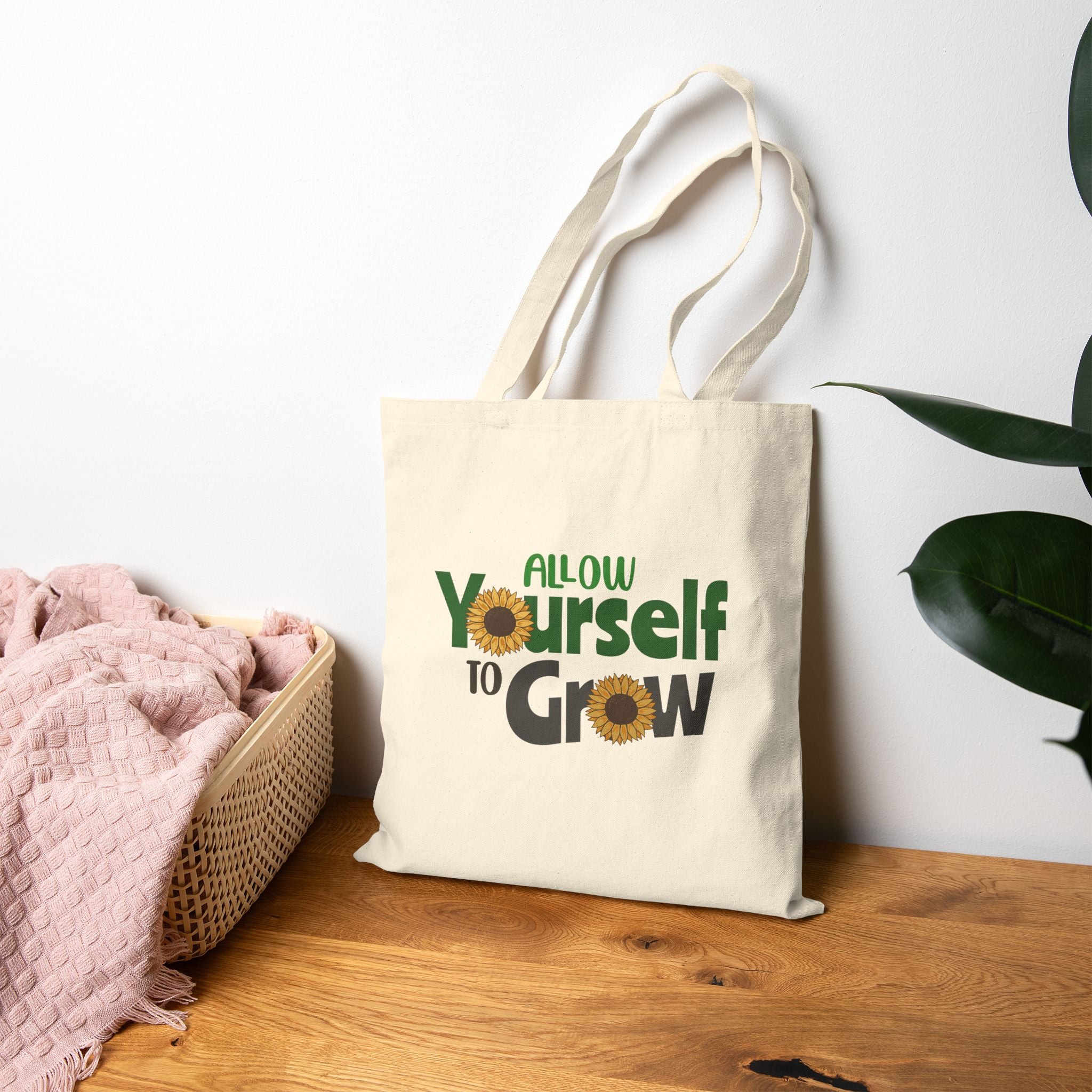 Allow Yourself To Grow Fermuarlı Bez Çanta – Motivasyon Temalı Tote Bag