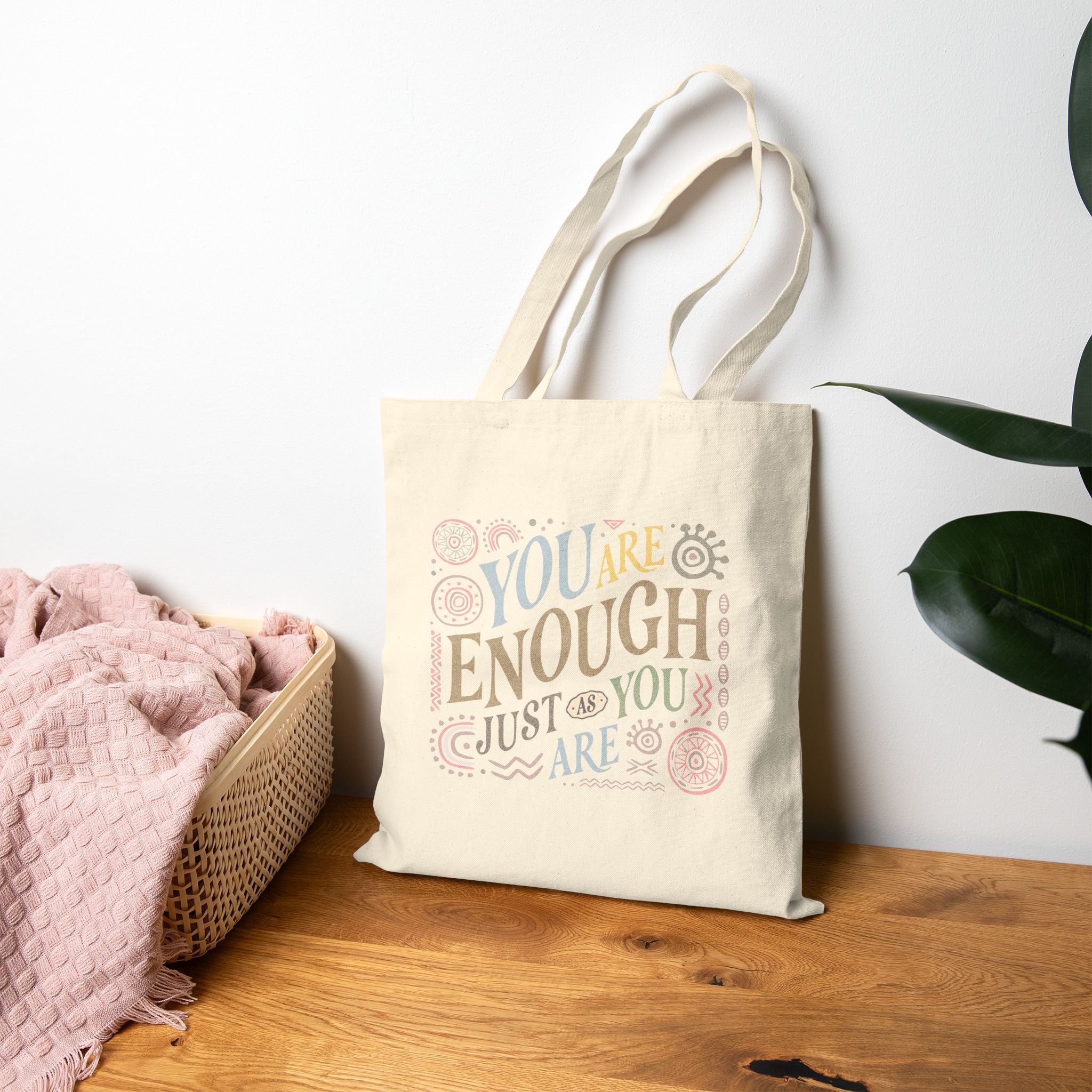 You Are Enough Bez Çanta – Motivasyon Yazılı Fermuarlı Kumaş Tote Bag