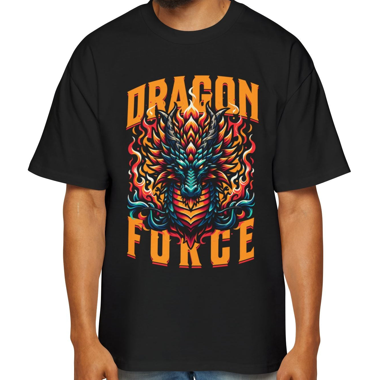 Dragon Force Tişört – Alevli Ejderha Baskılı Erkek Streetwear