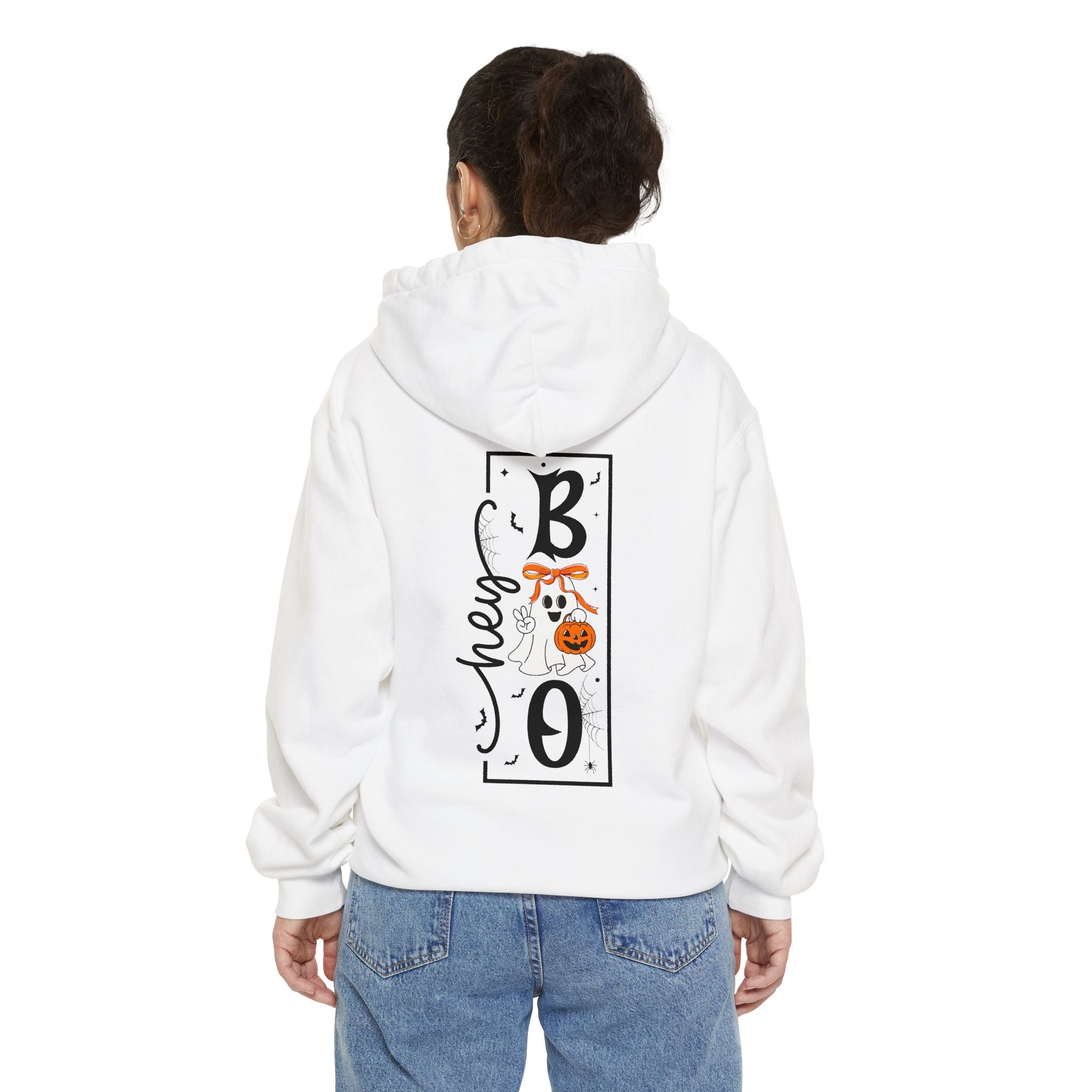 Hey Boo Baskılı Unisex Kapüşonlu Sweatshirt – Ön & Arka Baskılı