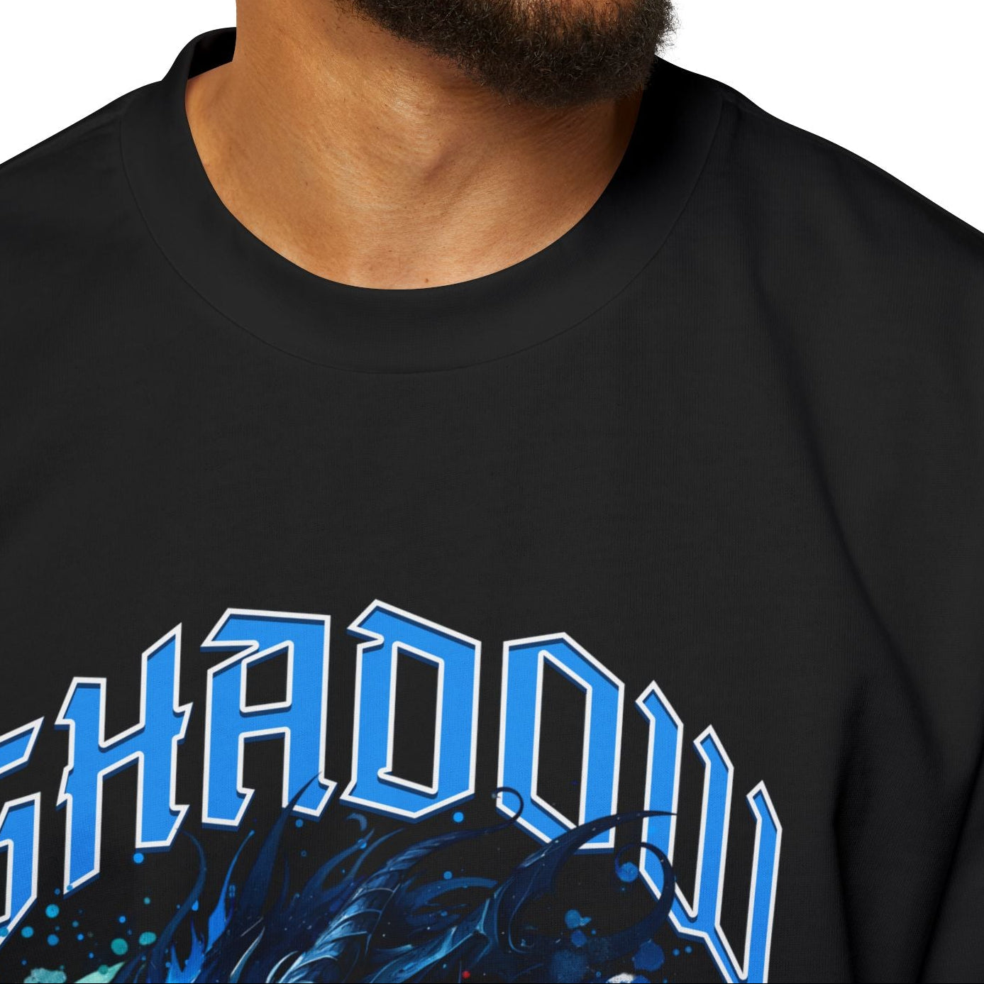 Shadow Dragon Erkek Tişört – Mavi Ejderha Baskılı Premium Streetwear