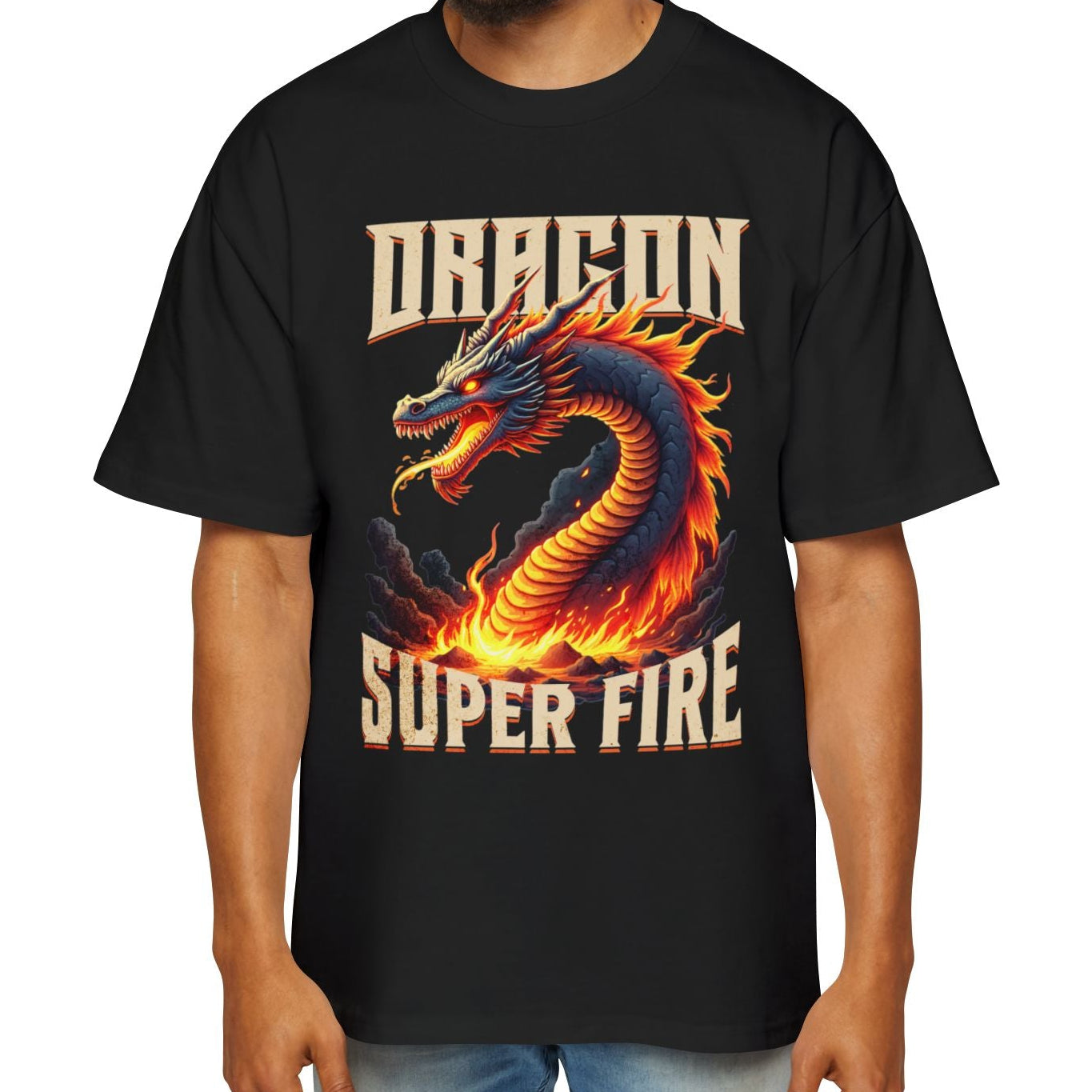 Dragon Super Fire Erkek Tişört – Alevli Ejderha Baskılı Premium Streetwear