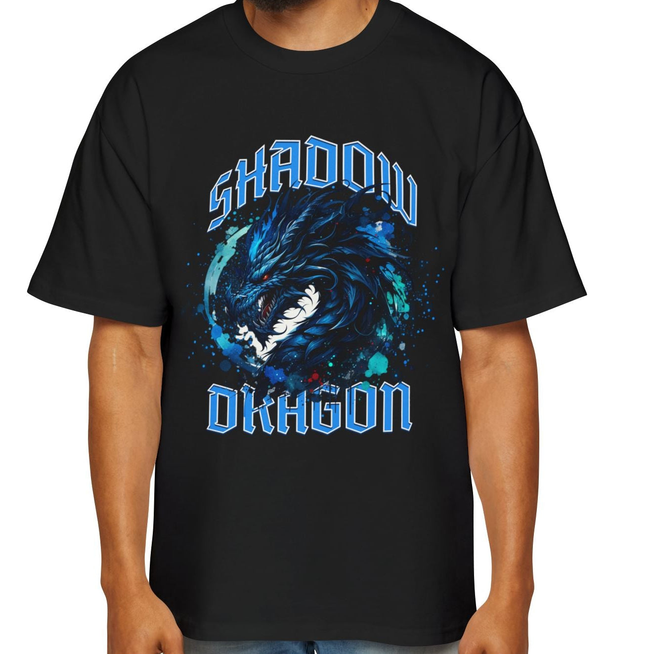 Shadow Dragon Erkek Tişört – Mavi Ejderha Baskılı Premium Streetwear