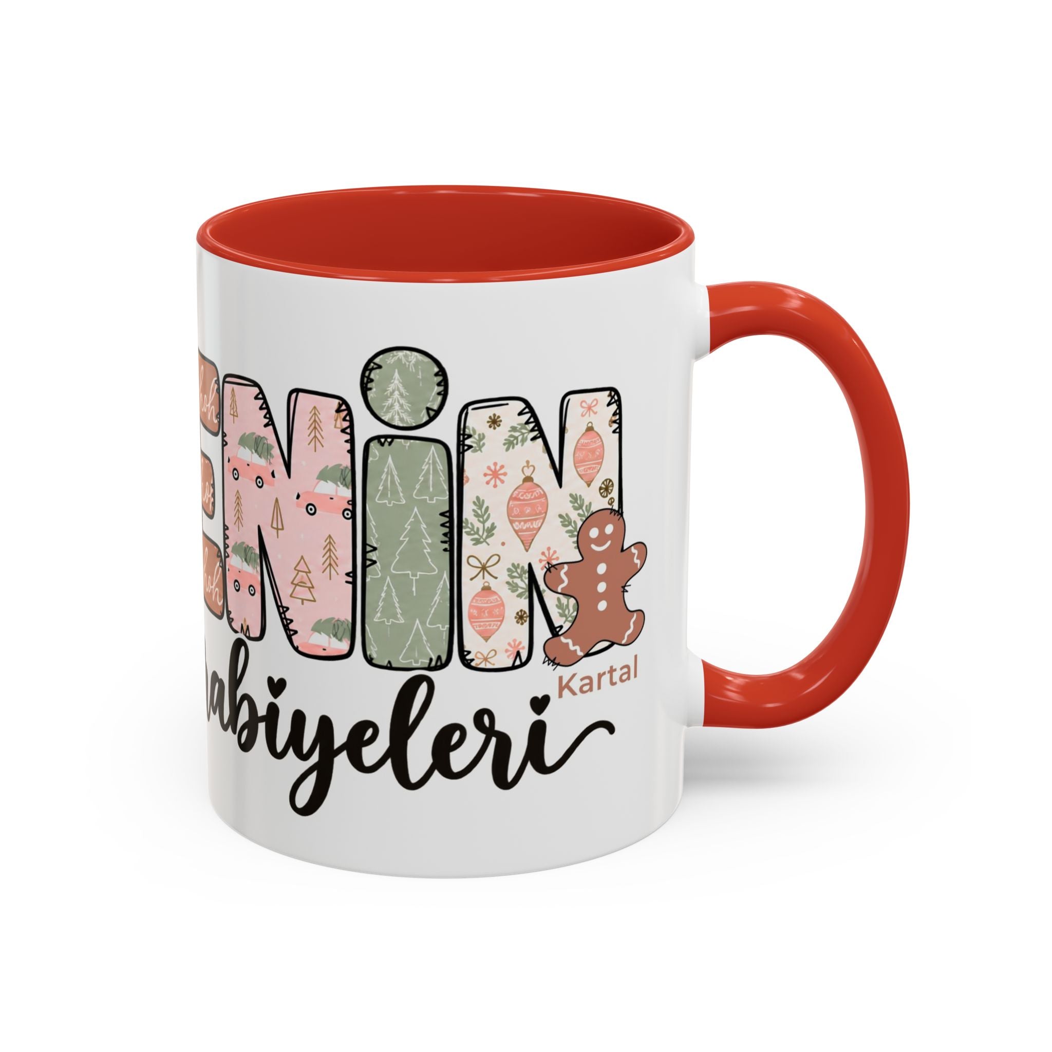 Kişiye Özel “Annenin En Tatlı Kurabiyeleri” Porselen Kupa – Çocuk İsimli Yılbaşı Hediyesi, Kırmızı, 11 oz