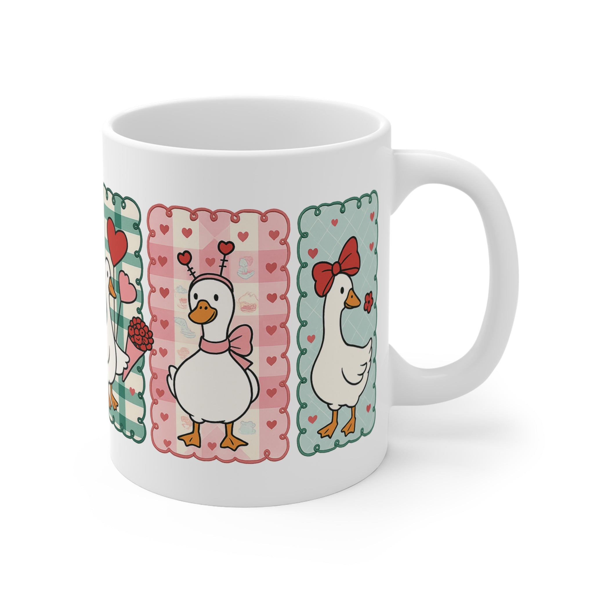 Sevimli Kazlar – Kalpli Desenli Seramik Kupa