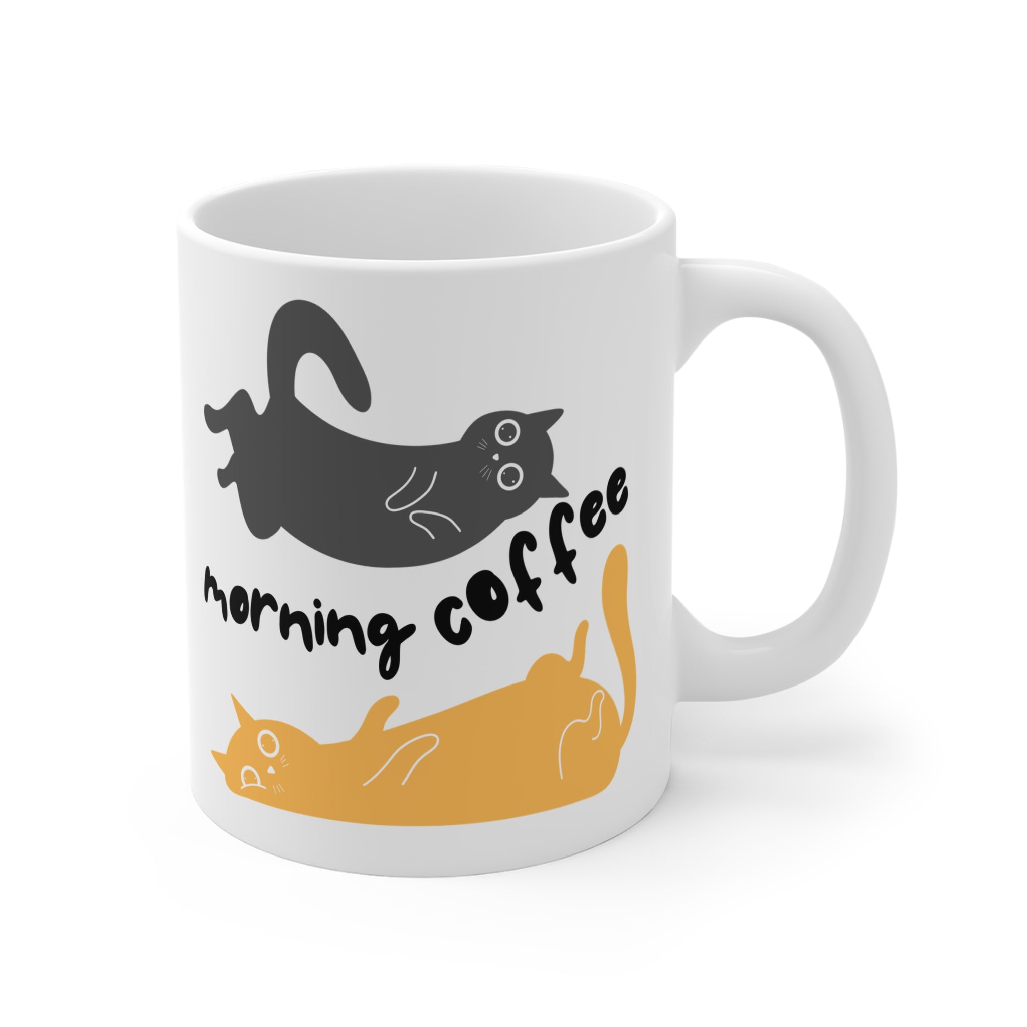 Morning Coffee Cat Porselen Kupa – Sevimli Kedili Kahve Kupası