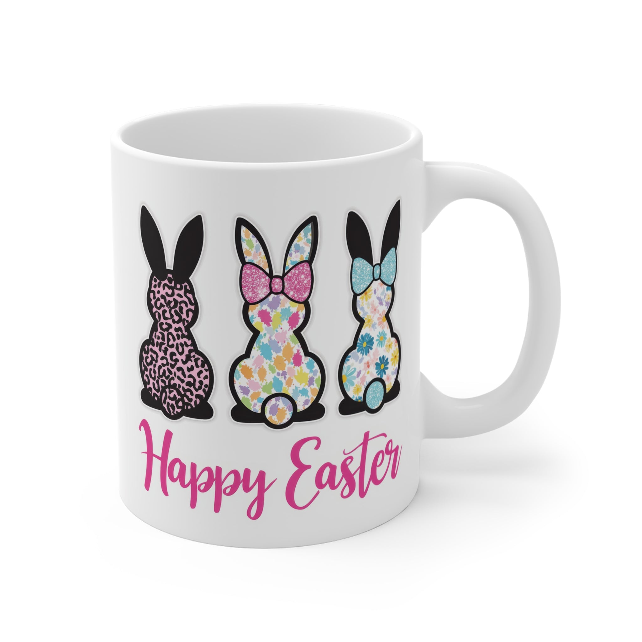 Happy Easter Porselen Kupa – Modern Tavşan Desenli Paskalya Kupa, Renkli & Eğlenceli Tasarım