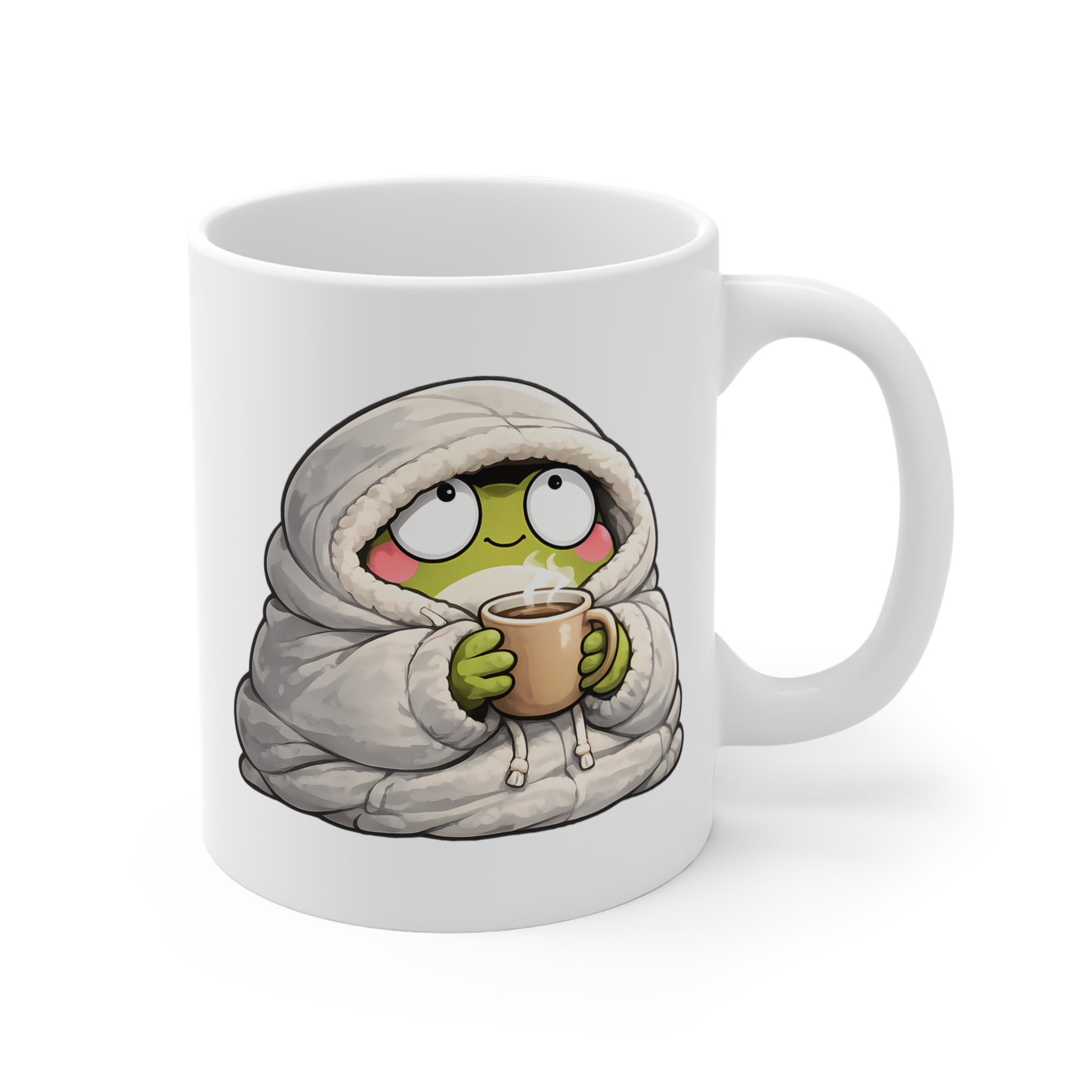 Sevimli Kurbağa Tasarımlı Porselen Kupa – Cozy Coffee Mug, Hediye Fikri