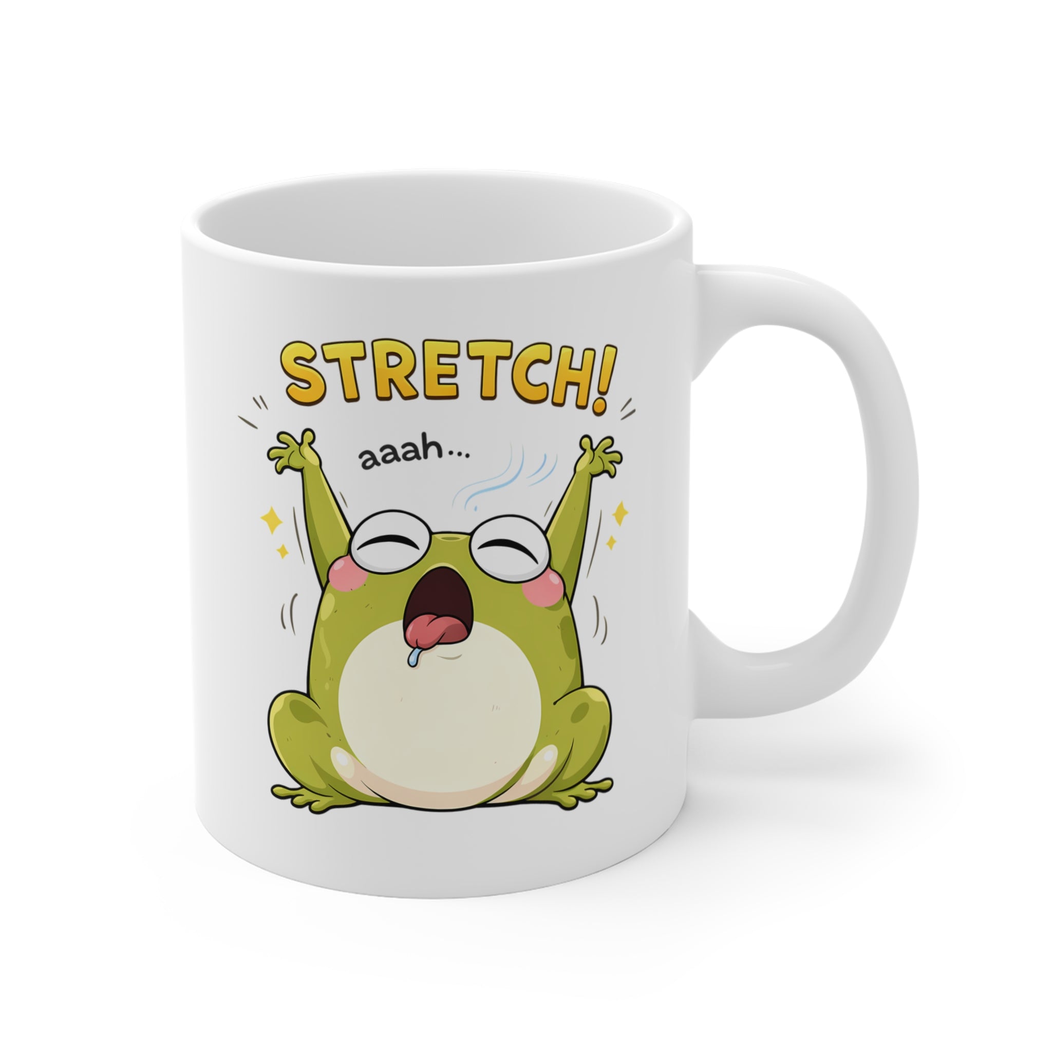 “Stretch!” Sevimli Kurbağa Porselen Kupa – Enerjik Sabah Kahve Kupası