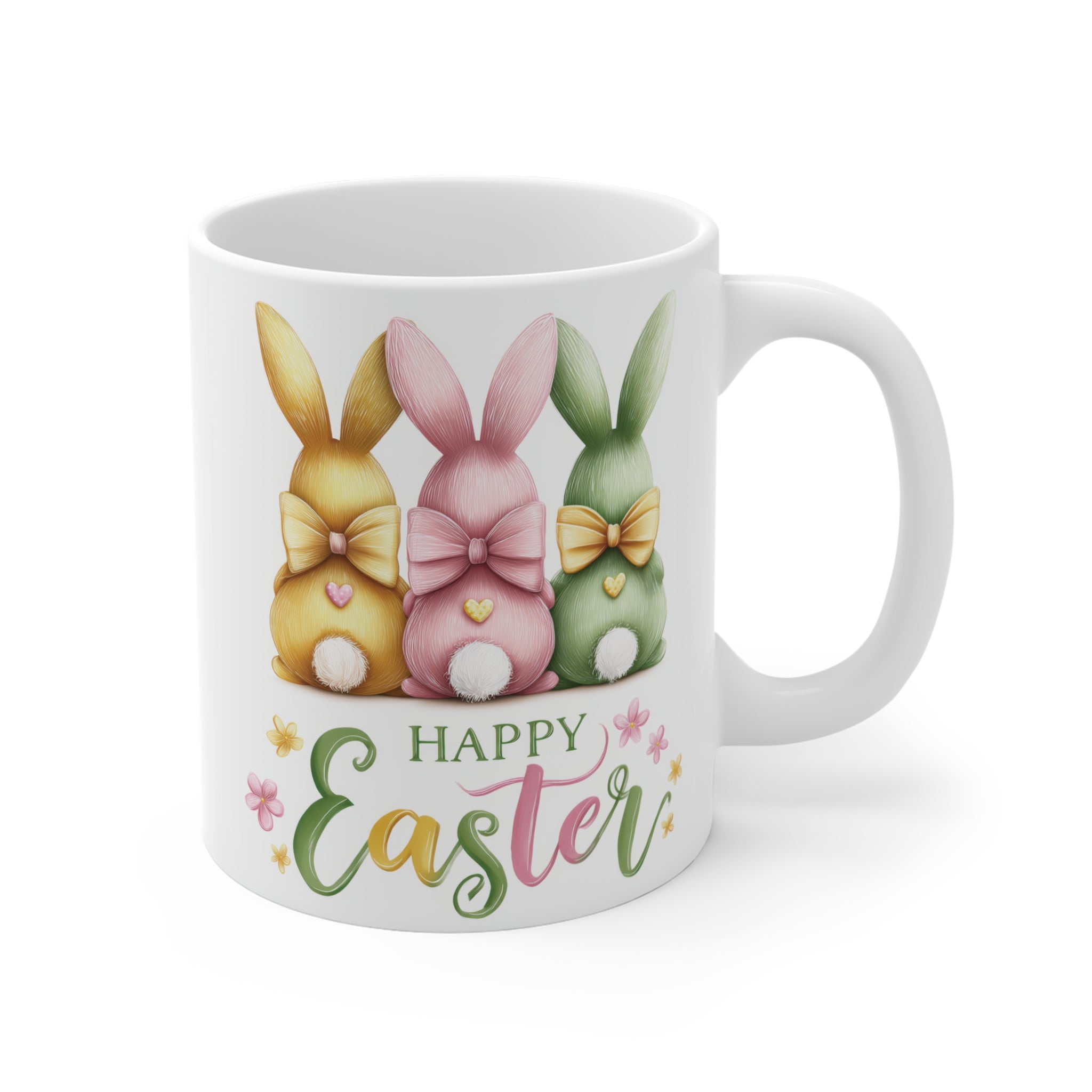 Happy Easter Porselen Kupa – Tavşan Temalı Paskalya Kupa, Sevimli Bahar Desenli Kupa
