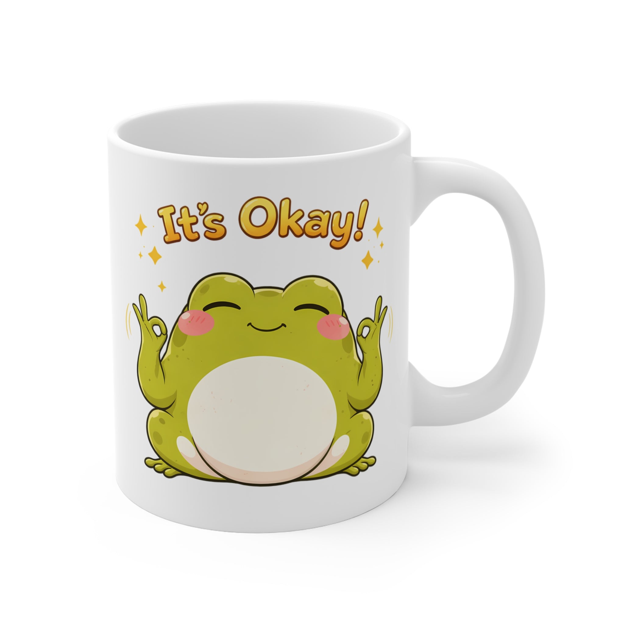 “It’s Okay!” Sevimli Kurbağa Porselen Kupa – Pozitif Mesajlı Kahve Kupası