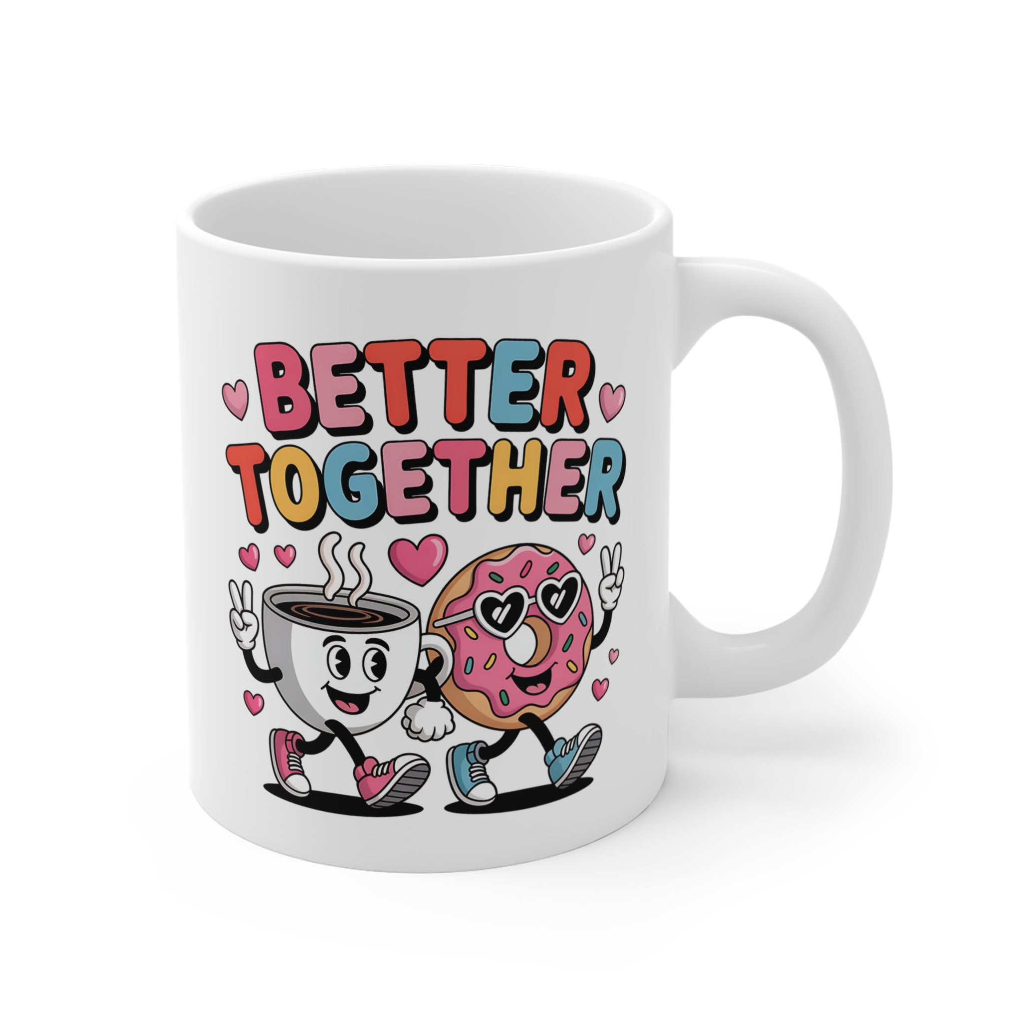 Better Together Baskılı Porselen Kupa – Sevimli Kahve & Donut Tasarım