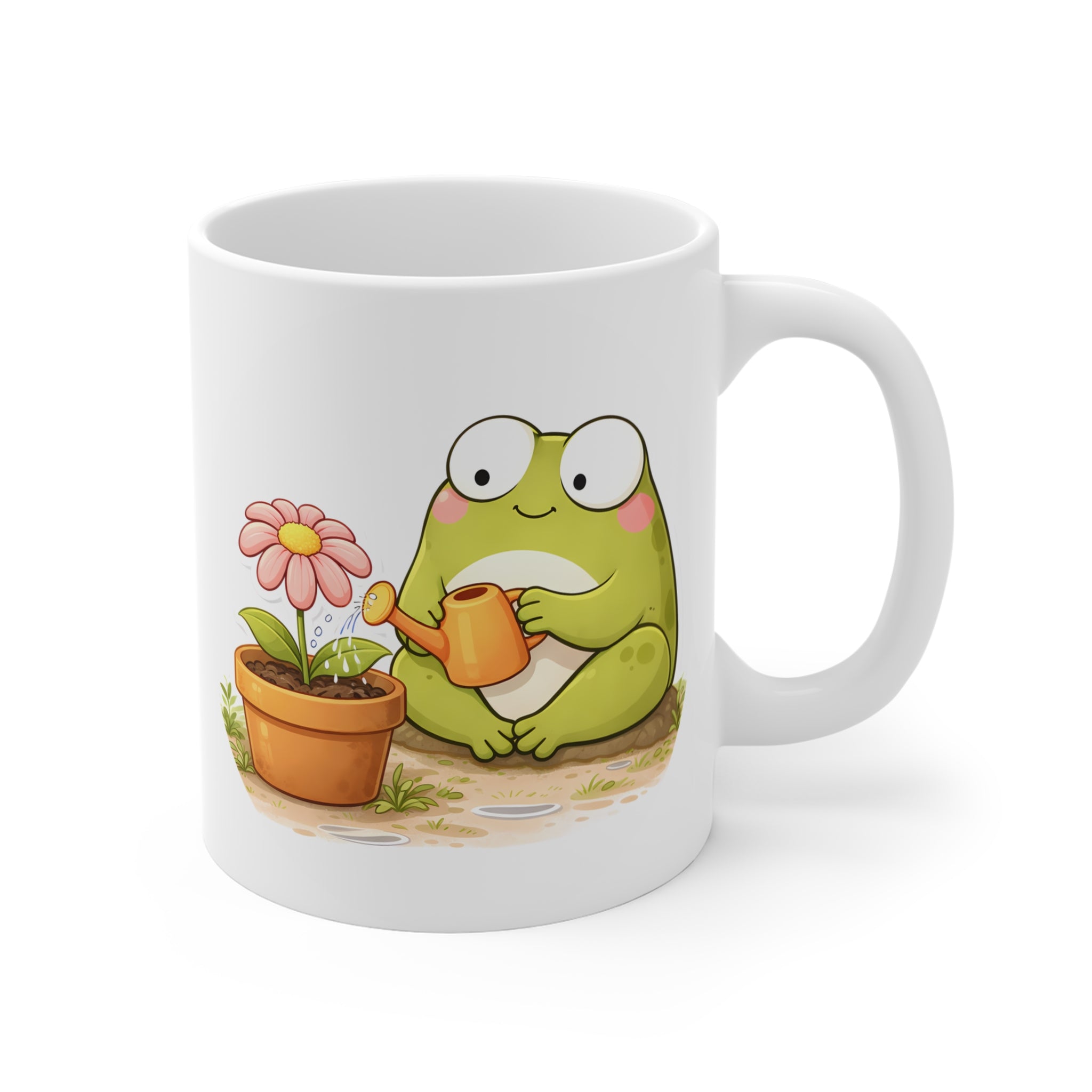 Sevimli Kurbağa Çiçek Sulama Porselen Kupa | Cute Frog Mug | Motivasyon & Hediye Kupası