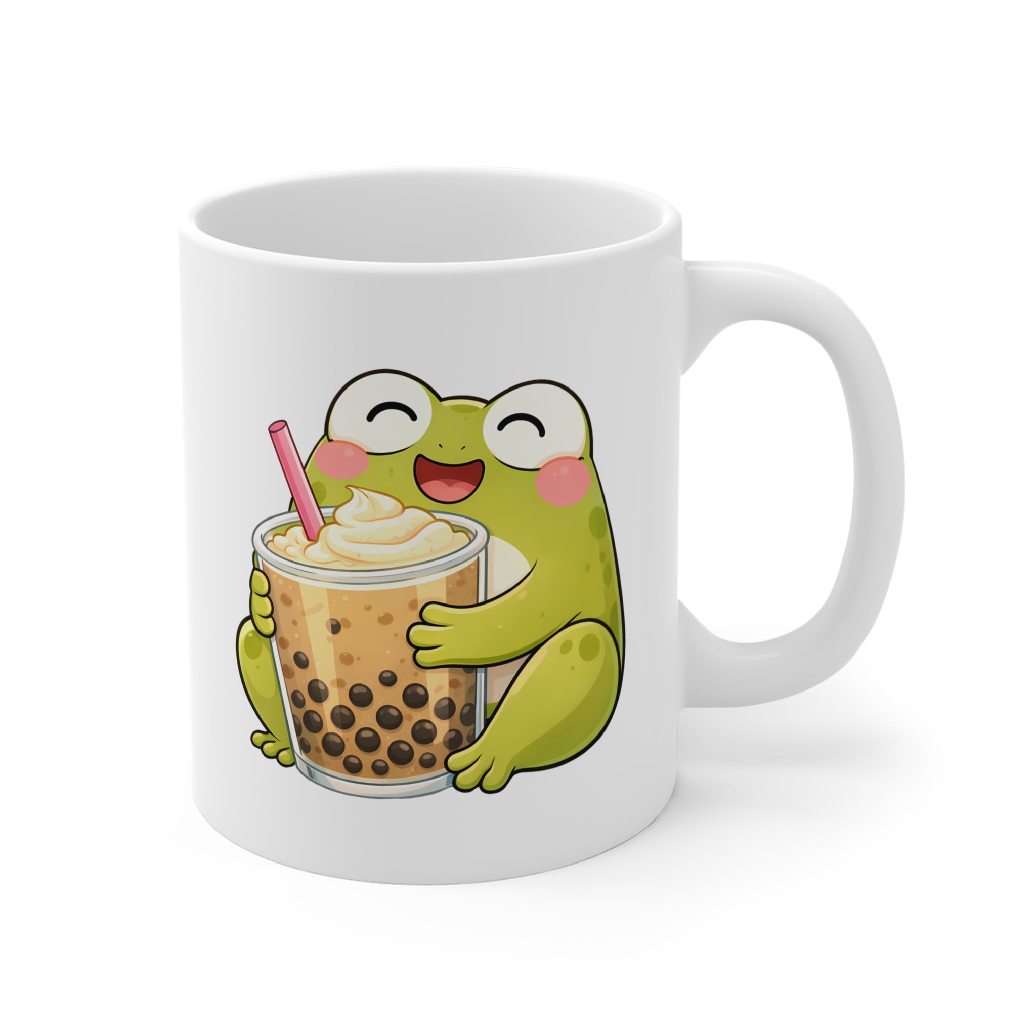Bubble Tea Seven Kurbağa Tasarımlı Porselen Kupa – Eğlenceli Boba Kahve Kupası