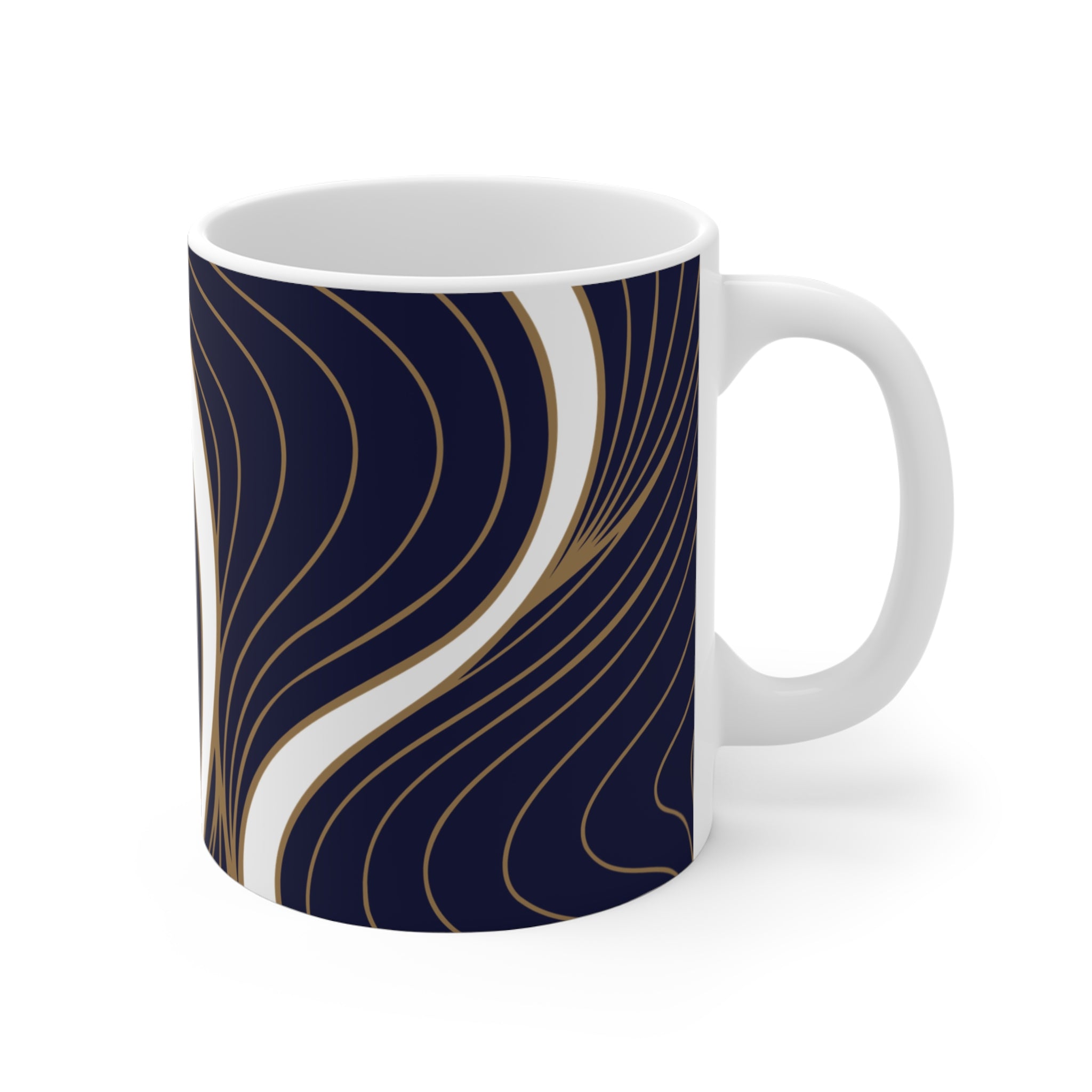 Gold Flow – Minimal Line Art Porselen Kupa