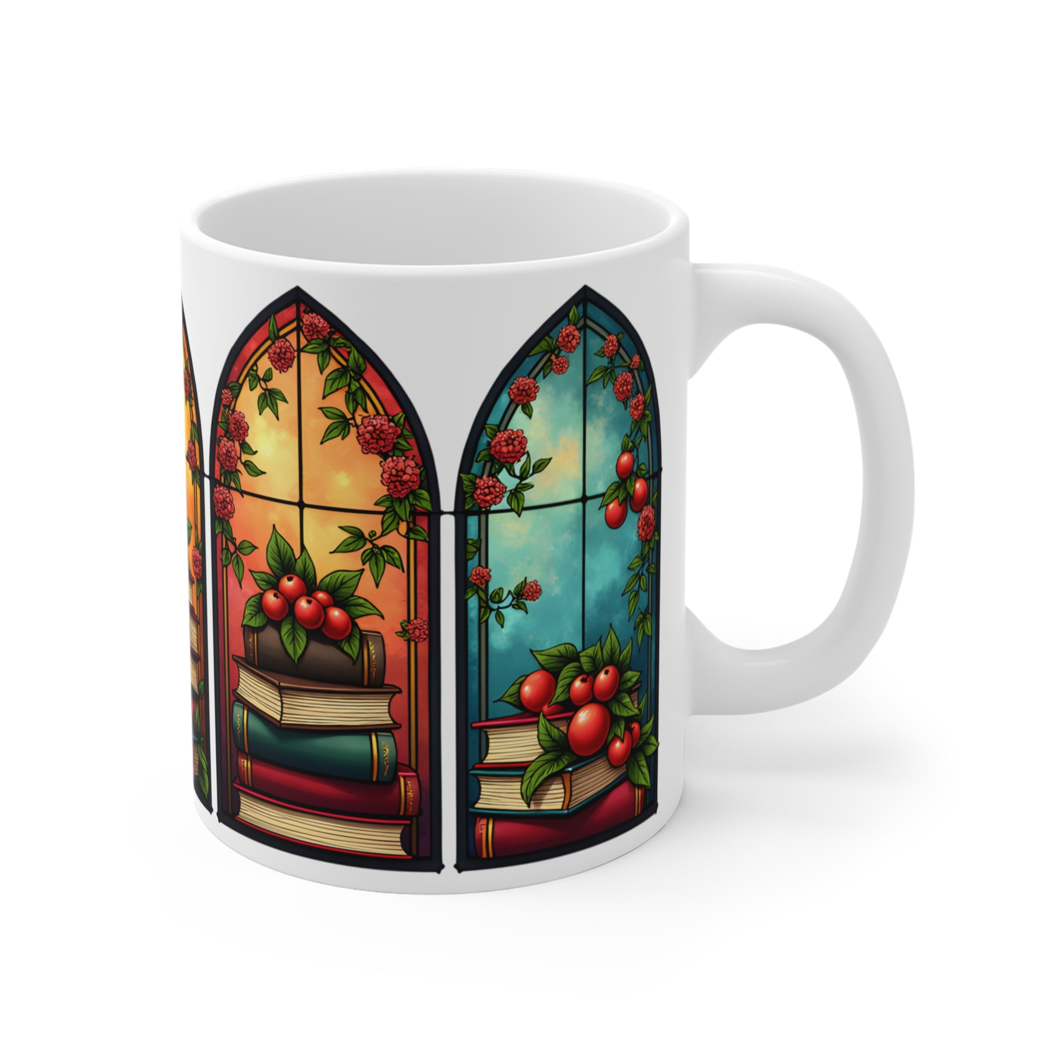 Stained Glass Kitap Desenli Porselen Kupa – Book Lover Kahve Kupası