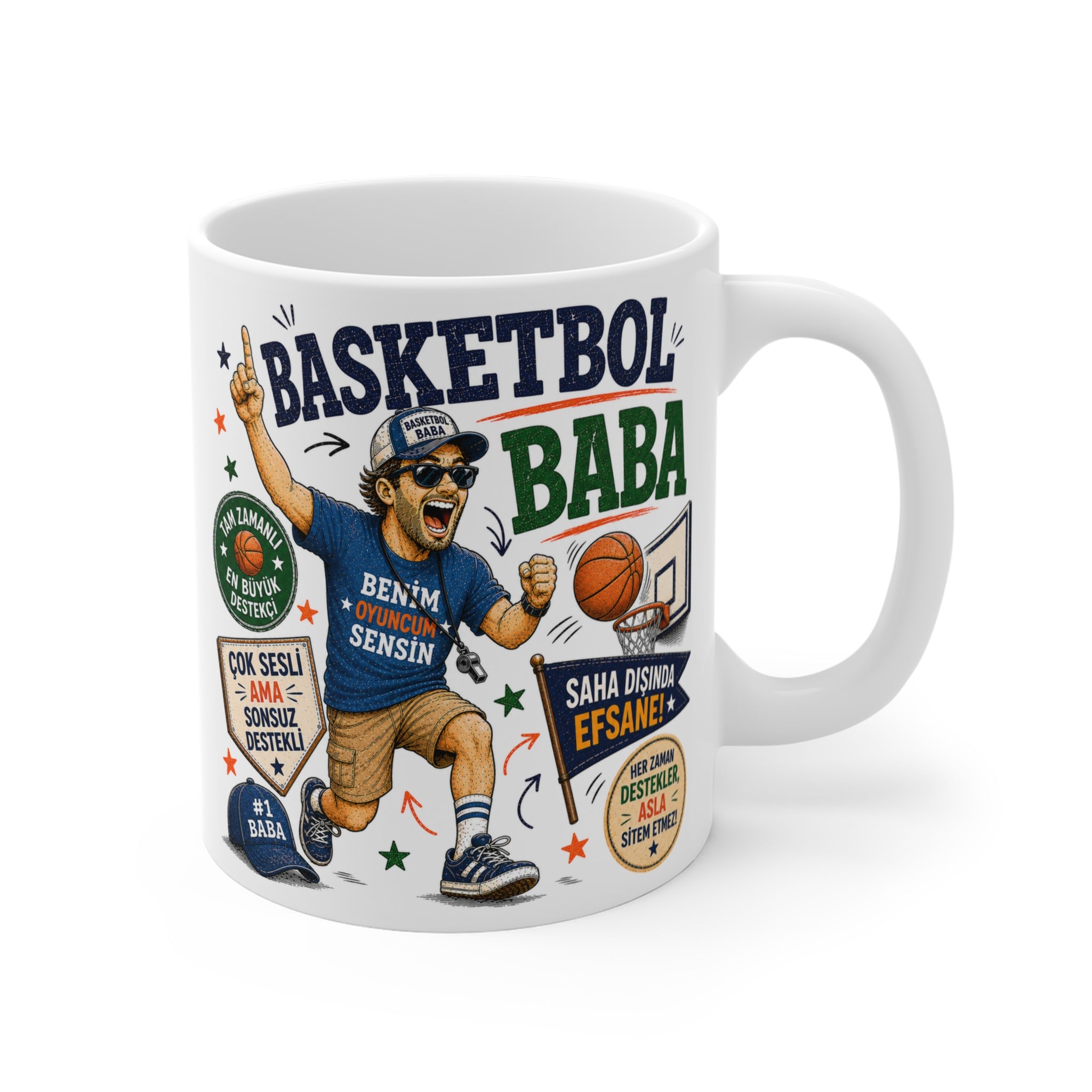 Basketbol Baba Baskılı Porselen Kupa – Eğlenceli Spor Temalı Baba Kupası