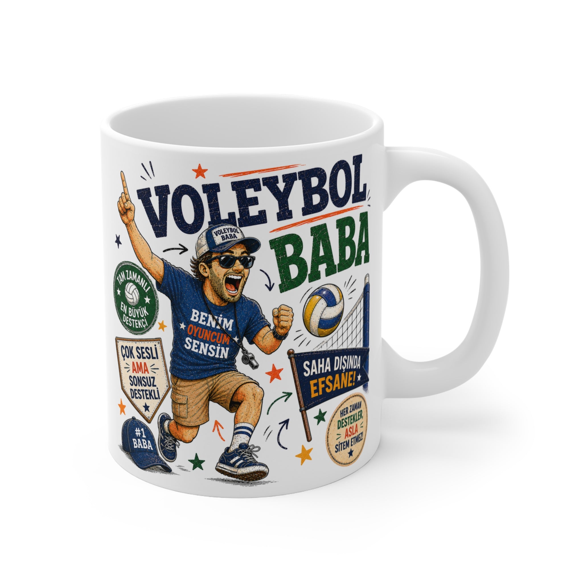 Voleybol Baba Baskılı Porselen Kupa – Eğlenceli Spor Temalı Baba Kupası