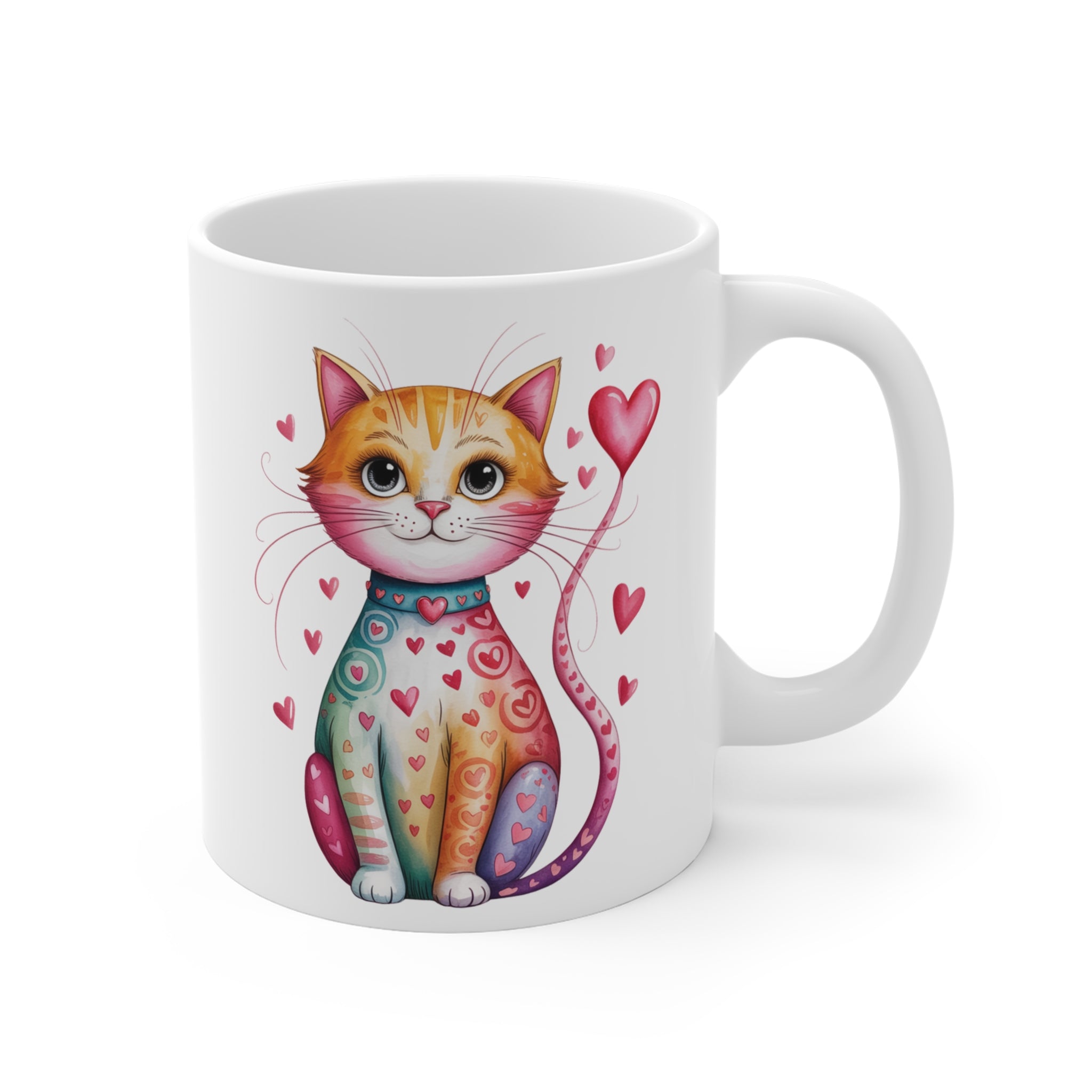 Heart Kitty Porselen Kupa – Sevimli Kedi Tasarımlı Kahve Kupası