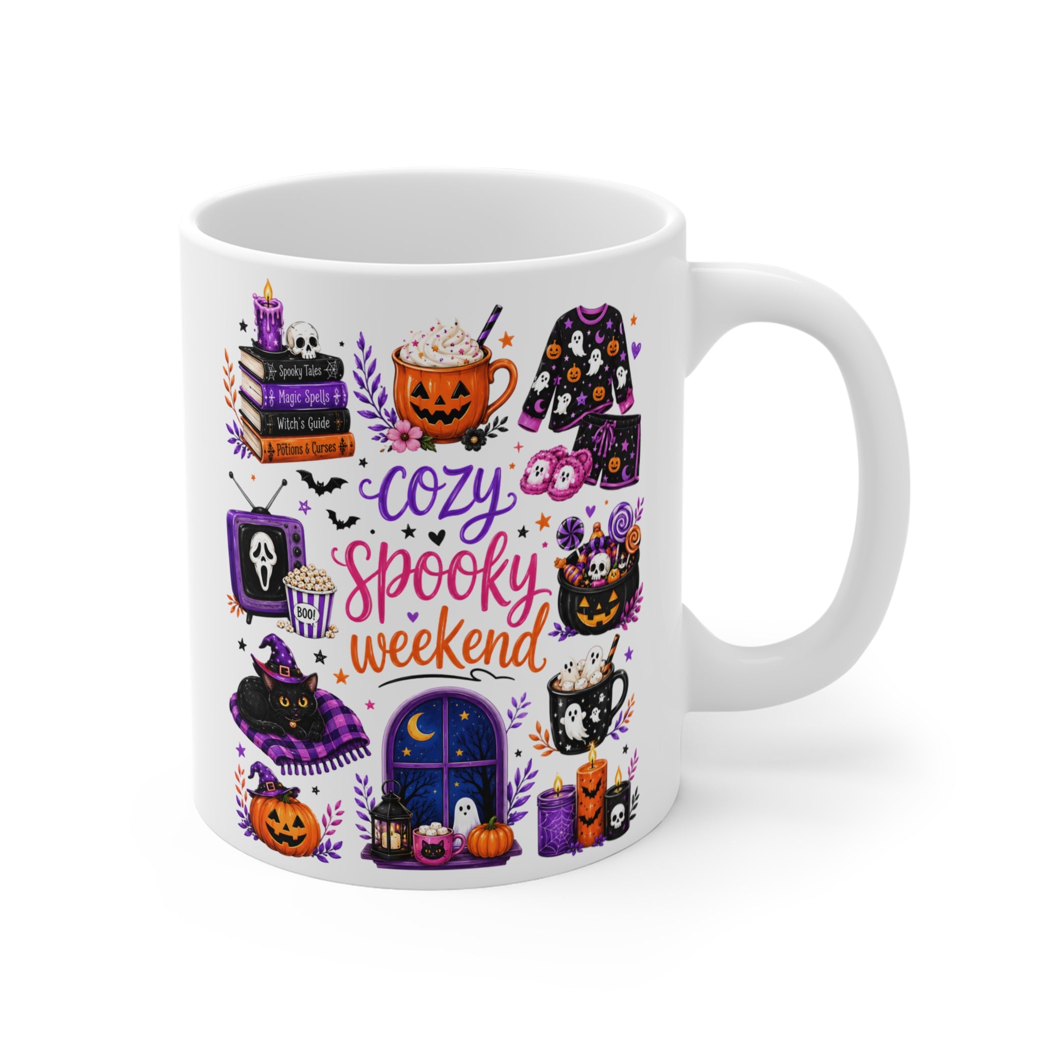 Cozy Spooky Weekend Halloween Baskılı Porselen Kupa – 325 ml