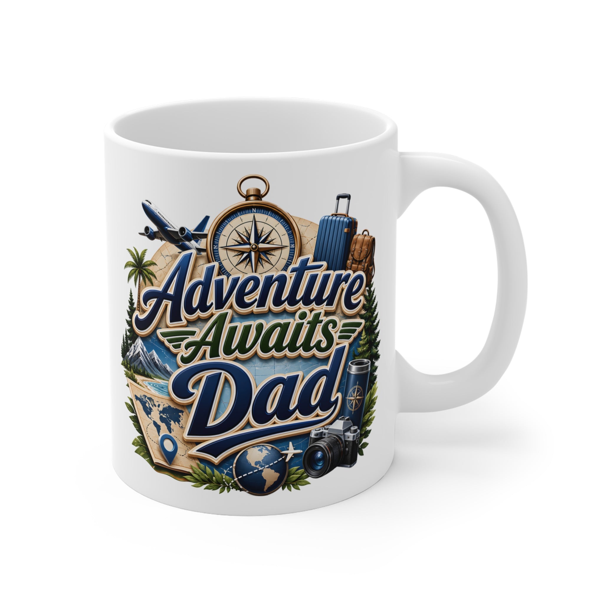 Adventure Awaits Dad Kupa – Seyahat Tutkunu Babalar İçin 11 Oz Porselen Kupa