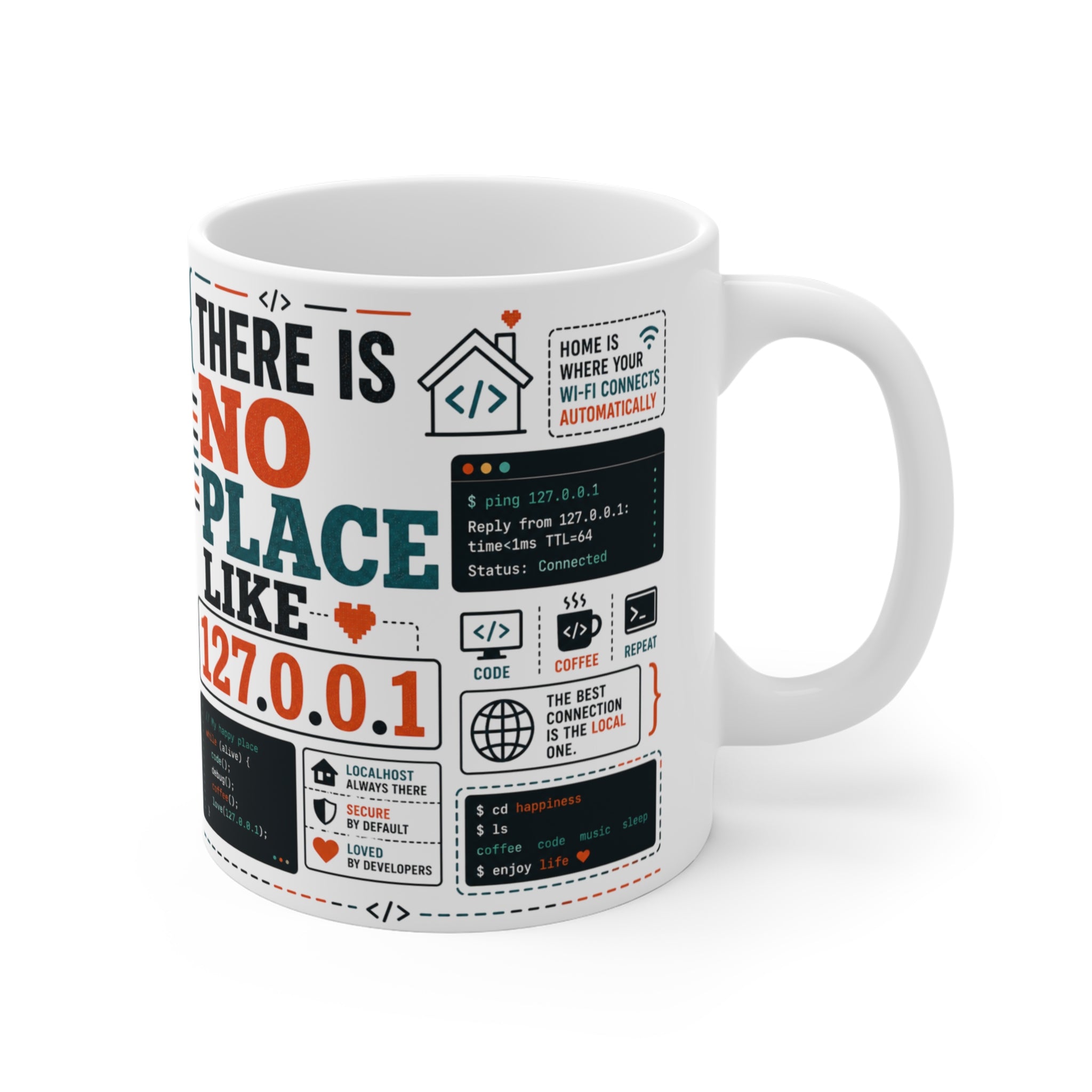 There Is No Place Like 127.0.0.1 – Yazılımcı Temalı Seramik Kupa