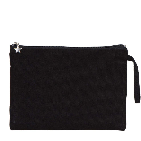 Kişiye Özel İsim Baskılı Siyah Kanvas Clutch Çanta (25x18 cm)