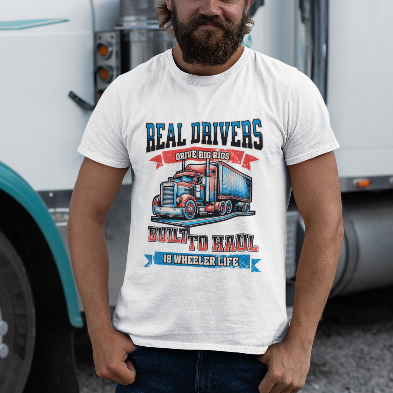Real Drivers Erkek Tişört – Built to Haul, Trucker & Big Rig Temalı Siyah T-Shirt